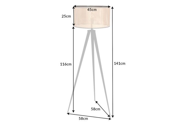 Lampadaire tripode bois plastique tressage viennois E27