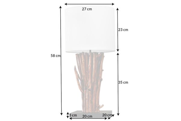Lampe de table Blanc Bois Tissu E27 H:58 cm confortable