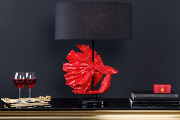 Lampe de table Marbre Tissu Rouge Noir 64 cm confortable