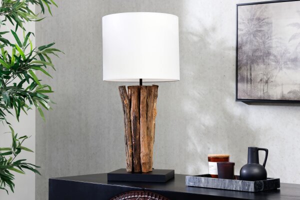 Lampe de table bois tissu blanc 58 cm grand E27 faible éblouissement