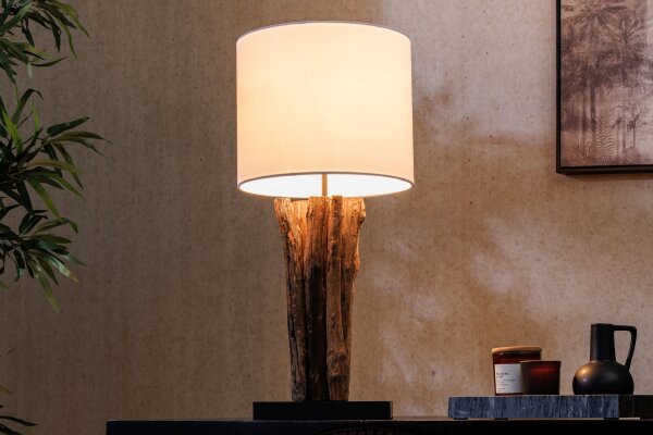 Lampe de table bois tissu blanc 58 cm grand E27 faible éblouissement
