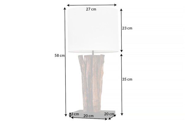 Lampe de table bois tissu blanc 58 cm grand E27 faible éblouissement