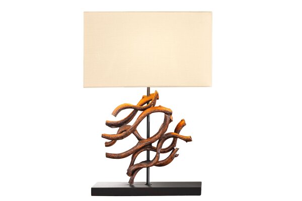 Lampe de table bois tissu caoutchouc 57 cm E27 anti-éblouissement