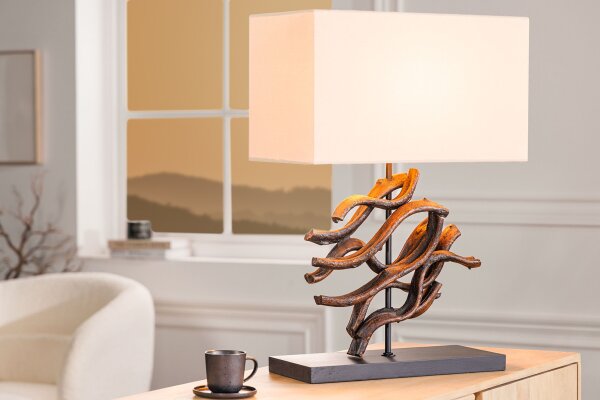 Lampe de table bois tissu caoutchouc 57 cm E27 anti-éblouissement