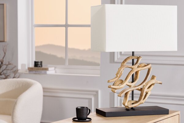 Lampe de table bois tissu anti-éblouissement E27 H:57 cm Lampe de lecture