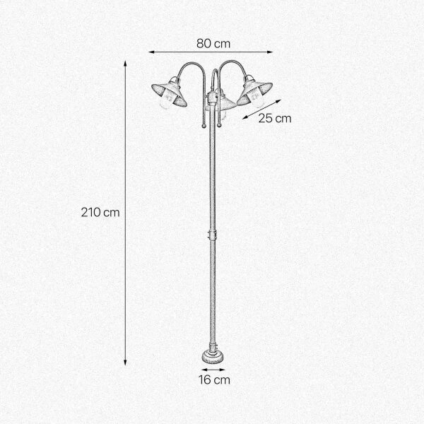 Lampe dallée grande 2,1 m laiton verre IP44 3-flamme E27