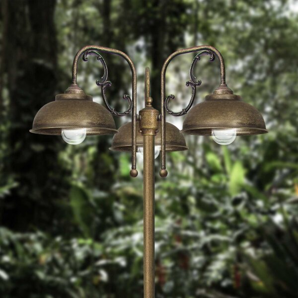 Lampadaire extérieur IP44 210 cm 3-flamme E27 laiton massif