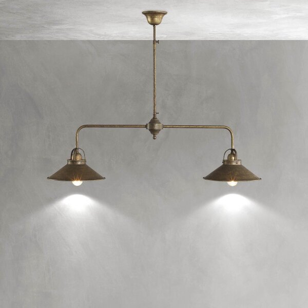 Lampe de plafond à 2 flammes E27 en bronze antique laiton véritable