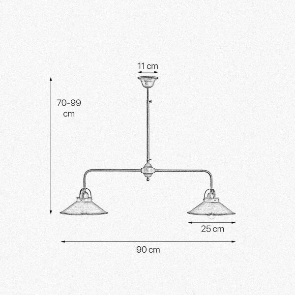 Lampe de plafond à 2 flammes E27 en bronze antique laiton véritable