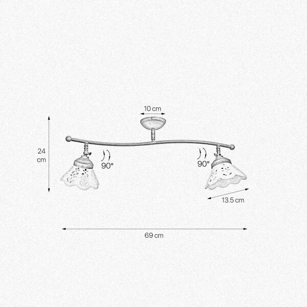 Spot de plafond à 2 flammes L : 69 cm Laiton Céramique orientable