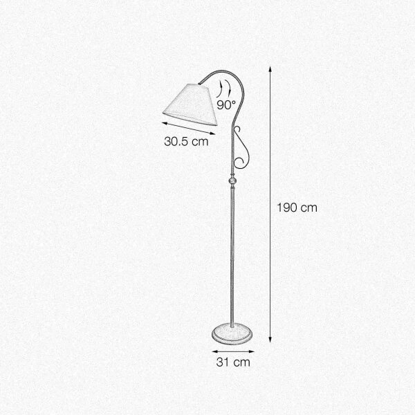 Grand lampadaire 190 cm E27 pivotant laiton tissu rustique