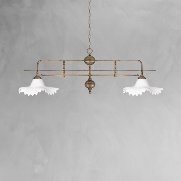 Suspension à 2 flammes en bronze antique blanc E27 laiton verre
