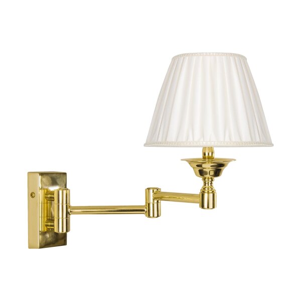 Applique murale laiton poli tissu blanc E14 bras articulé