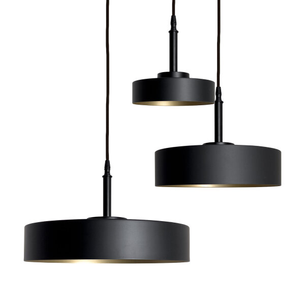 Suspension 3 flammes E27 en noir mat or rétro