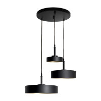 Suspension 3 flammes E27 en noir mat or r&eacute;tro