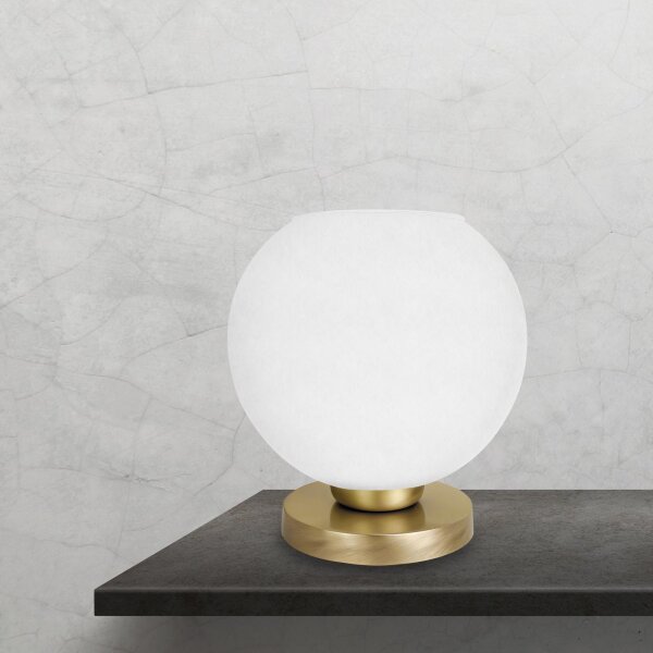 Lampe de table Boule E27 H : 26,5 cm verre laiton en blanc bronze