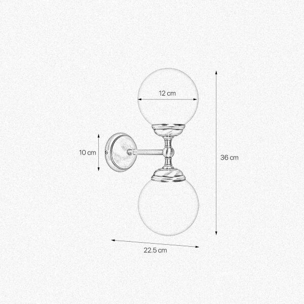 Applique salle de bain H : 36 c, 2 flammes E14 verre laiton