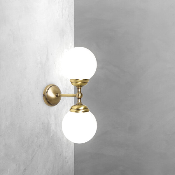 Lampe de salle de bain murale H : 36 cm 2 flammes E14 verre laiton