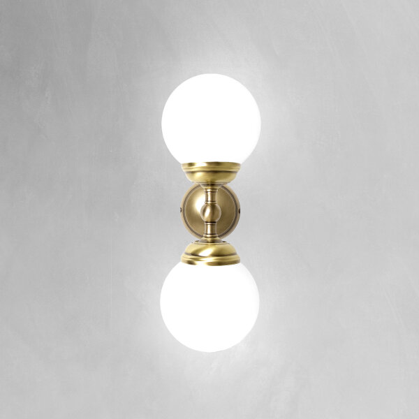 Lampe de salle de bain murale H : 36 cm 2 flammes E14 verre laiton