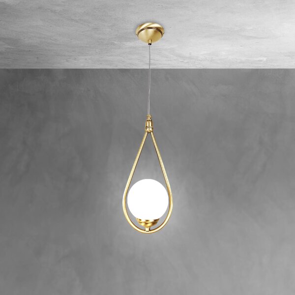 Lampe à suspendre en bronze clair blanc E14 laiton verre Art Nouveau
