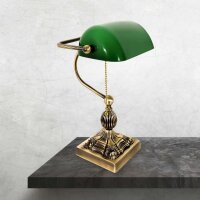 Lampe de banquier laiton massif verre 36 cm de haut...
