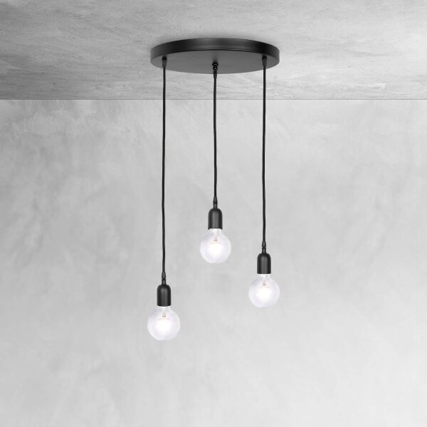 Suspension Ø 40 cm 3-flamme E27 noir mat réglable