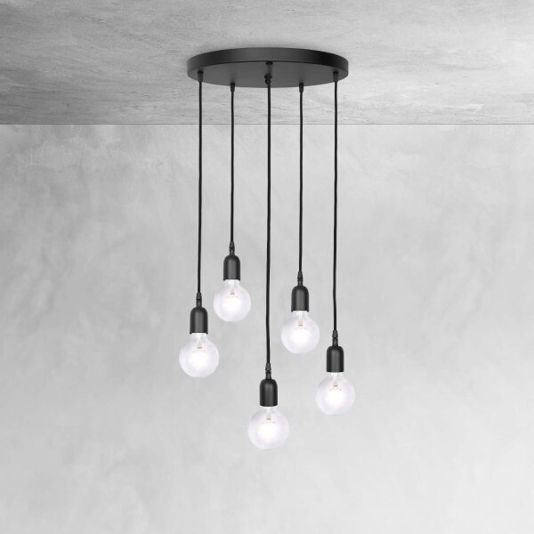 Lampe à suspendre noire 5 flammes E27 Ø 40 cm laiton fer
