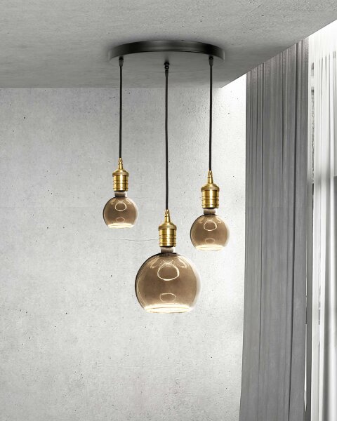Lampe à suspendre 3 flammes noir laiton fer Ø 40 cm pour E27