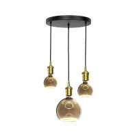 Lampe &agrave; suspendre 3 flammes noir laiton fer...