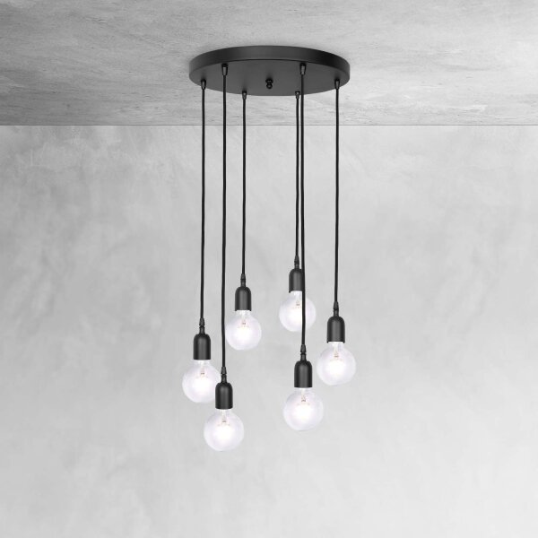 Suspension laiton fer Ø 40 cm 6-flamme E27 noir