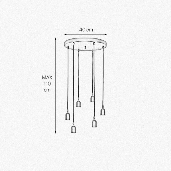 Suspension laiton fer Ø 40 cm 6-flamme E27 noir