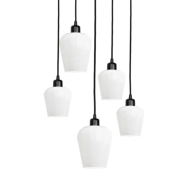 Suspension Noir Blanc Ø 45 cm Laiton Fer Verre 5x E27