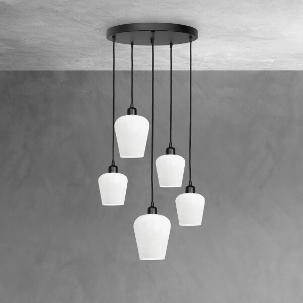 Suspension Noir Blanc Ø 45 cm Laiton Fer Verre 5x E27
