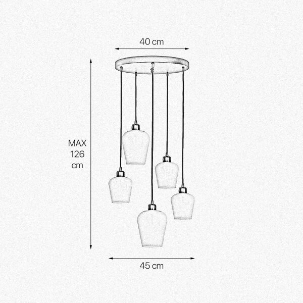 Suspension Noir Blanc Ø 45 cm Laiton Fer Verre 5x E27