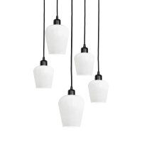 Suspension Noir Blanc Ø 45 cm Laiton Fer Verre 5x E27