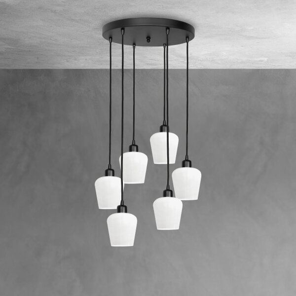 Lampe à suspendre verre laiton fer 48,5 cm 6x E27 blanc noir