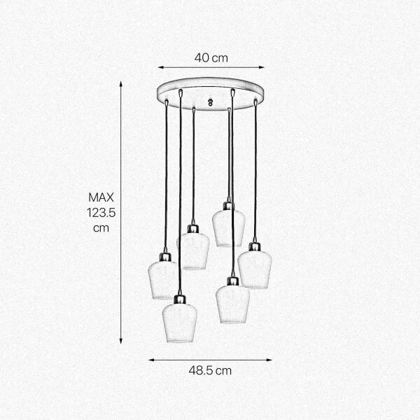 Lampe à suspendre verre laiton fer 48,5 cm 6x E27 blanc noir