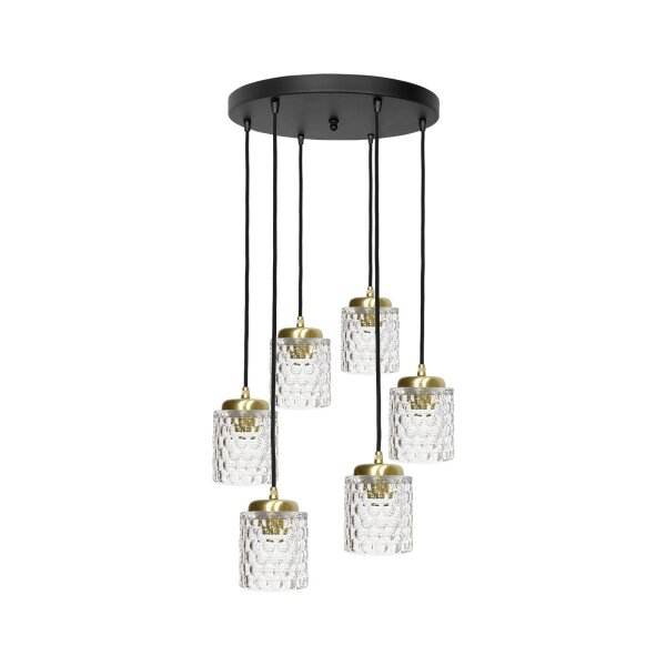 Suspension laiton fer verre 6x E27 en noir clair