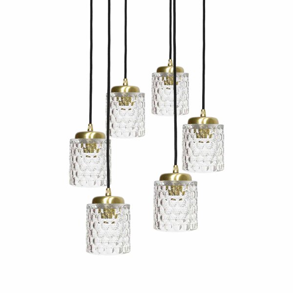 Suspension laiton fer verre 6x E27 en noir clair