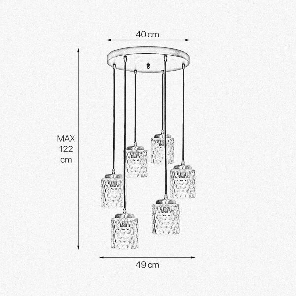 Suspension laiton fer verre 6x E27 en noir clair