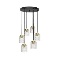 Suspension laiton fer verre 6x E27 en noir clair