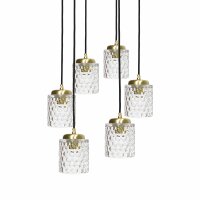 Suspension laiton fer verre 6x E27 en noir clair