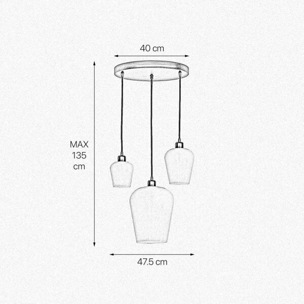Suspension noir blanc 3 flammes E27 Ø 47,5 cm ADRIAN