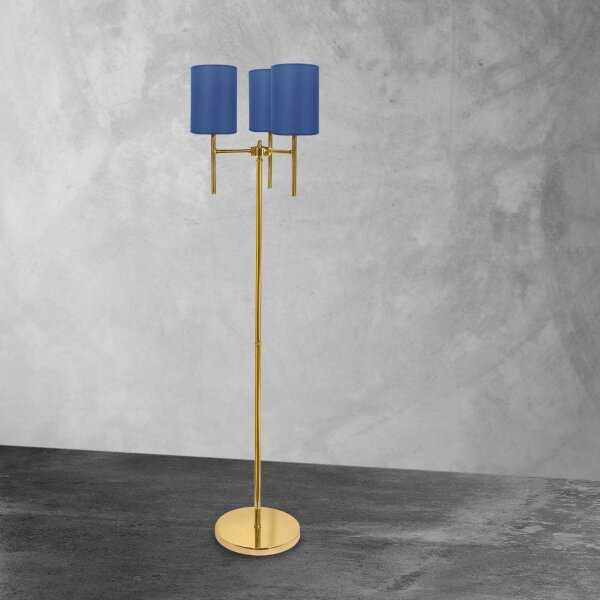 Lampadaire laiton tissu bleu 3-flamme 153,5 cm petit