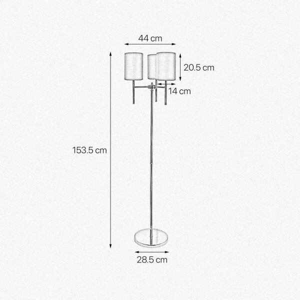 Lampadaire laiton tissu bleu 3-flamme 153,5 cm petit