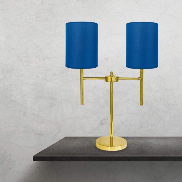 Lampe de chevet 2 flammes E27 61,5 cm tissu laiton