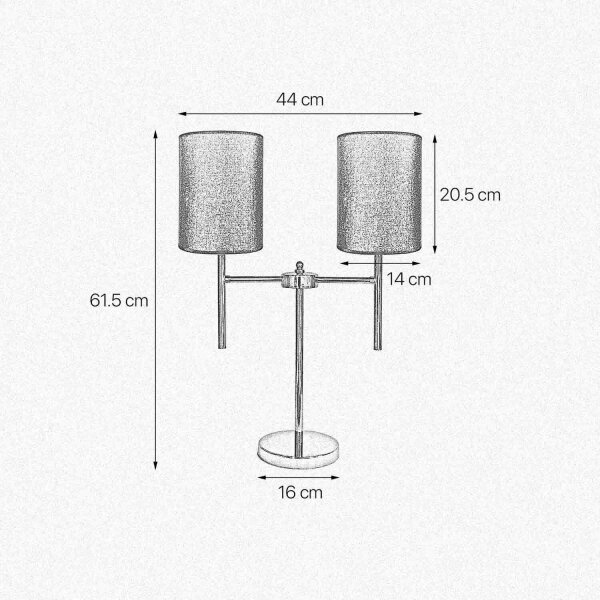 Lampe de chevet 2 flammes E27 61,5 cm tissu laiton