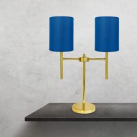 Lampe de chevet 2 flammes E27 61,5 cm tissu laiton