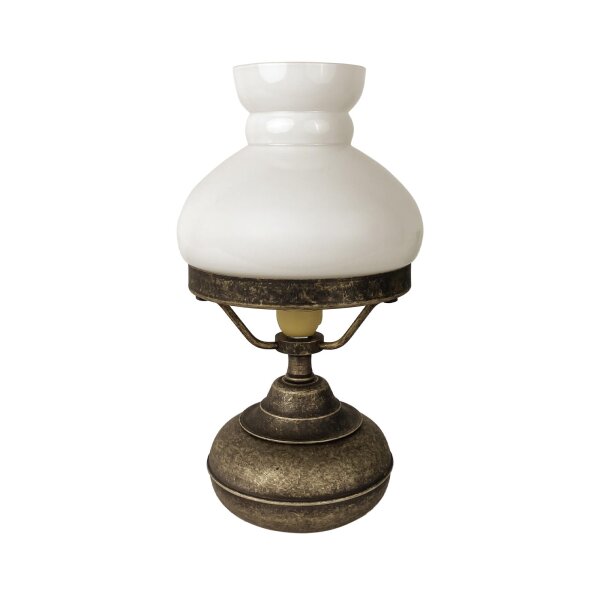 Lampe de table Art Nouveau laiton verre en bronze blanc antique 24,5cm