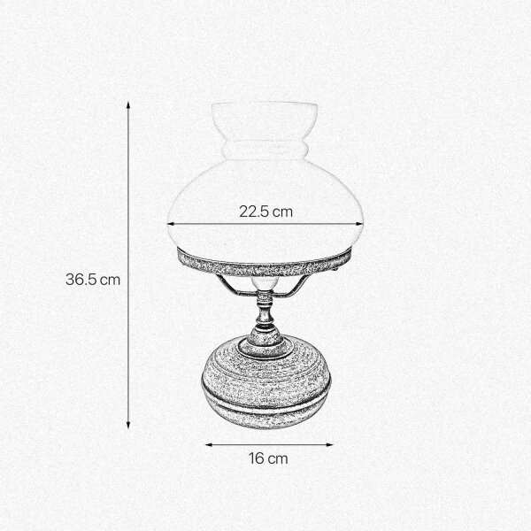 Lampe de table verre laiton H : 36,5 cm E27 en bronze crème antique